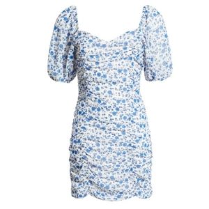 All in Favor Sasha ruched floral mini dress